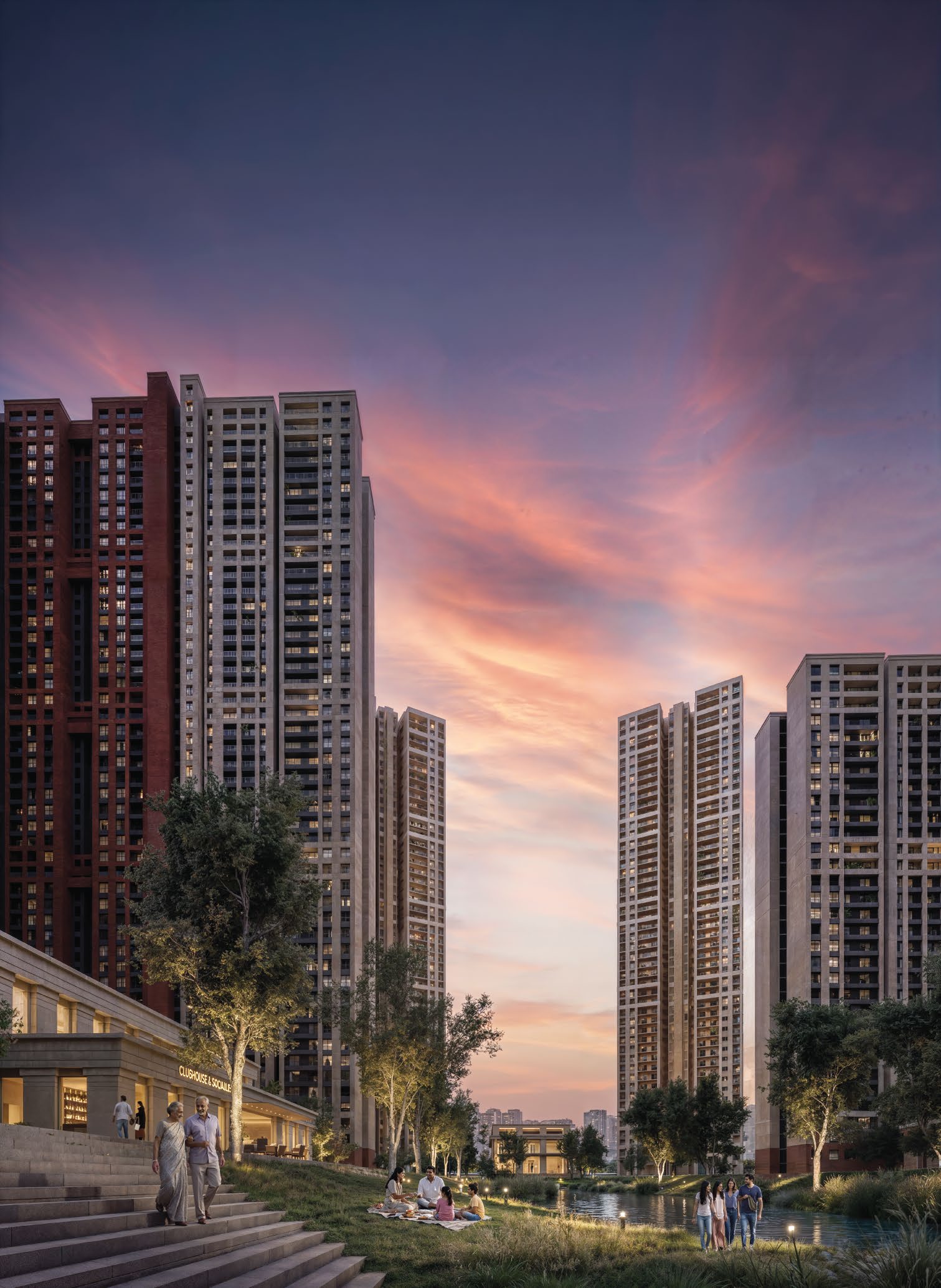 Artist's impression of Brigade's integrated township at twilight in Whitefield, Bengaluru
