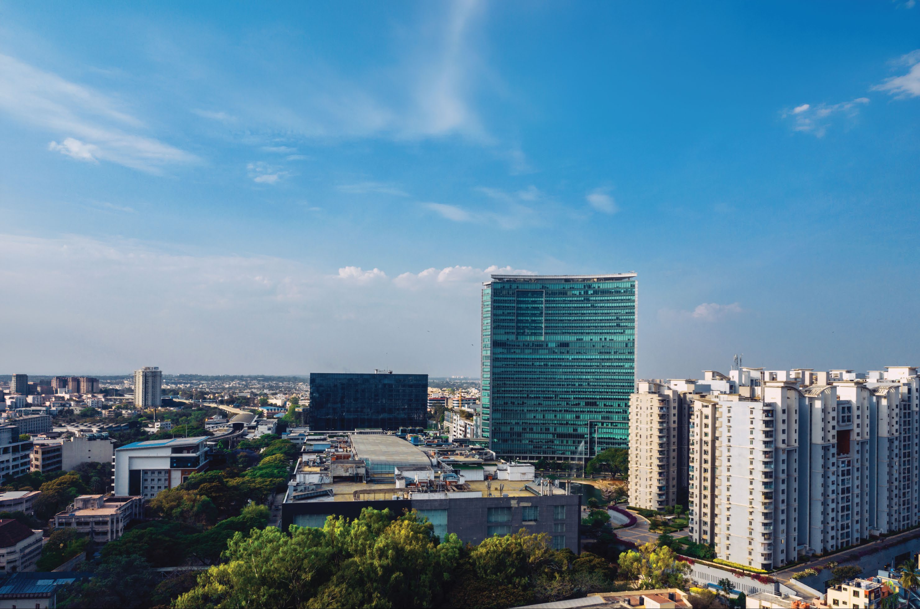 Aerial view of the Whitefield technology corridor skyline in East Bengaluru